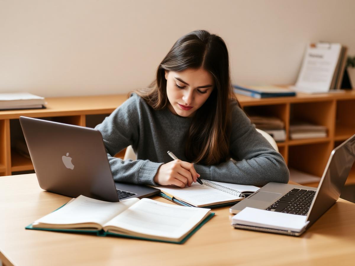 Estudiante organizando su plan de estudio en el escritorio